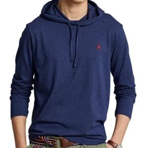 POLO RALPH LAUREN Men's Long Sleeve Hooded Tee Shirt, Navy L